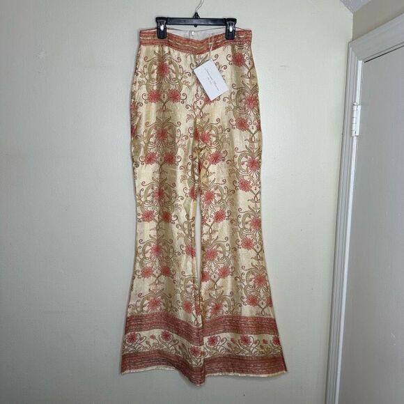 NWT Savannah Morrow Ahimsa Pants in Orla Printed Silk Dupioni Flared size Medium - Picture 1 of 14